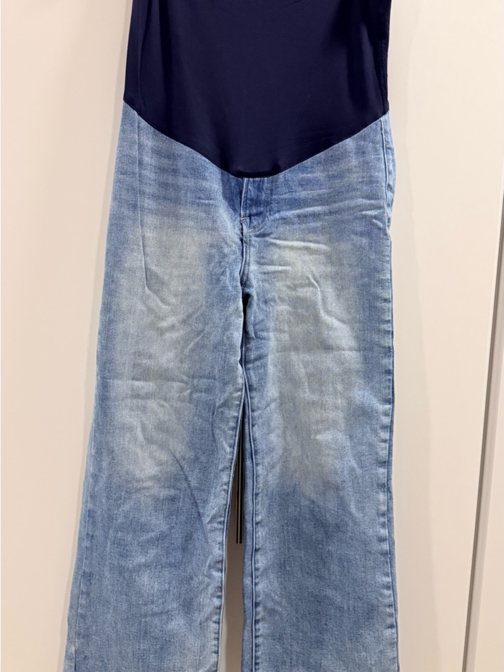Pinkblush Light Blue Wide-Leg Maternity Jeans with Navy Panel